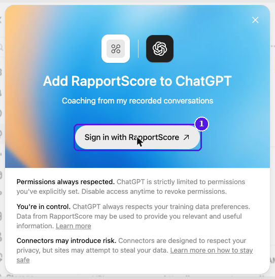 Add RapportScore to ChatGPT window with the Sign in with RapportScore button