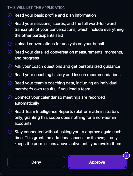 List of permissions on the RapportScore consent page with the Approve button