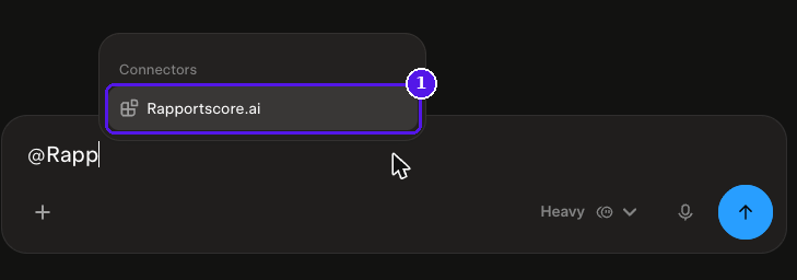 Typing @Rapp in the Grok message box with RapportScore in the Connectors list